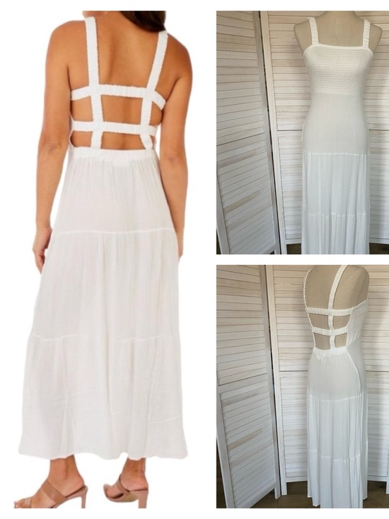 Jolie & Joy by FCT With Love Dresses & Skirts - Jolie & Joy White Smocked Bodice Maxi Dress with Cut Out Back SZ L Resortwear